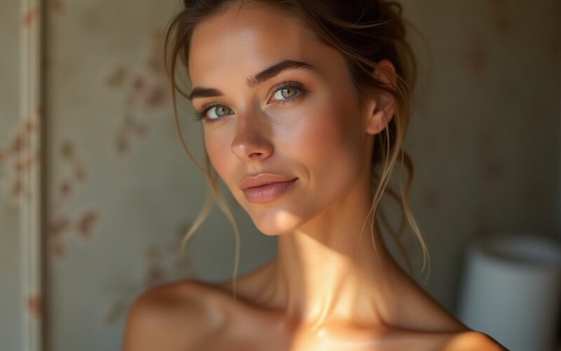 Close-up of woman with soft wavy hair and radiant, sunlit skin, illustrating connection between circulation and natural glow.